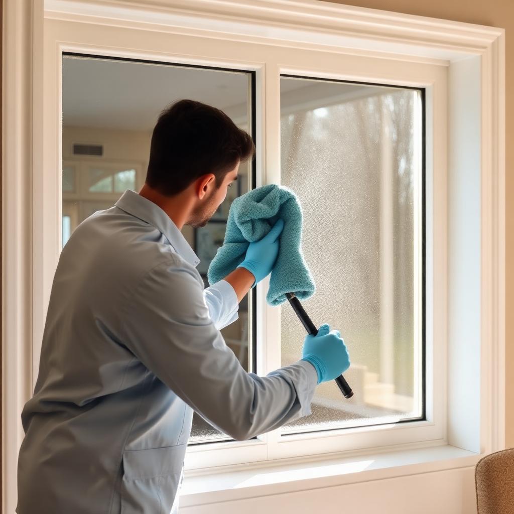 Cleaner polishing a large window
